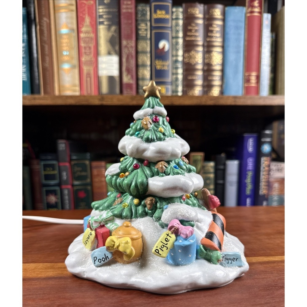 Vintage Winnie The Pooh Disney Porcelain Christmas Tree Light Up 100 Acre Wood